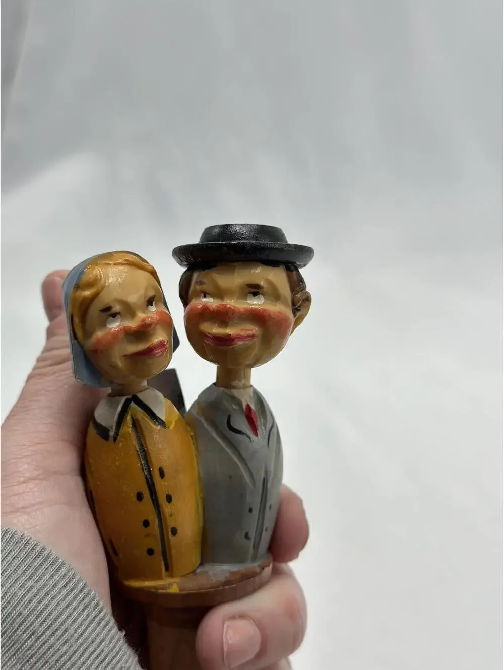 Antique Bottle Stopper Mechanical Kissing Couple Hand Carved
